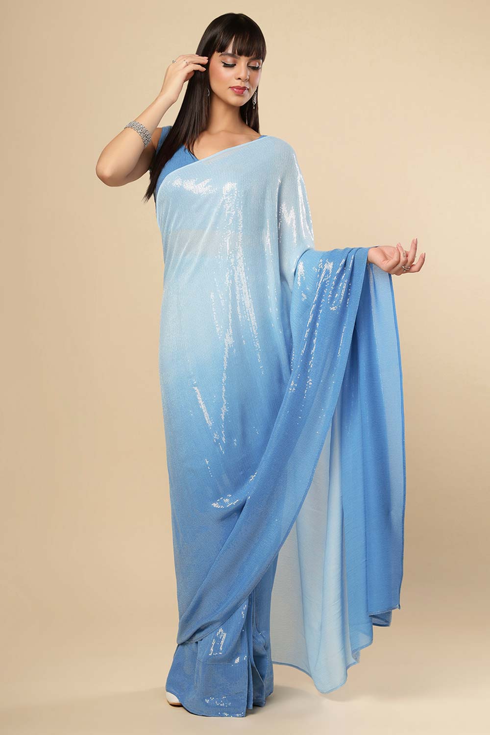 Elsie Pastel Blue Ombre Sequins One Minute Saree