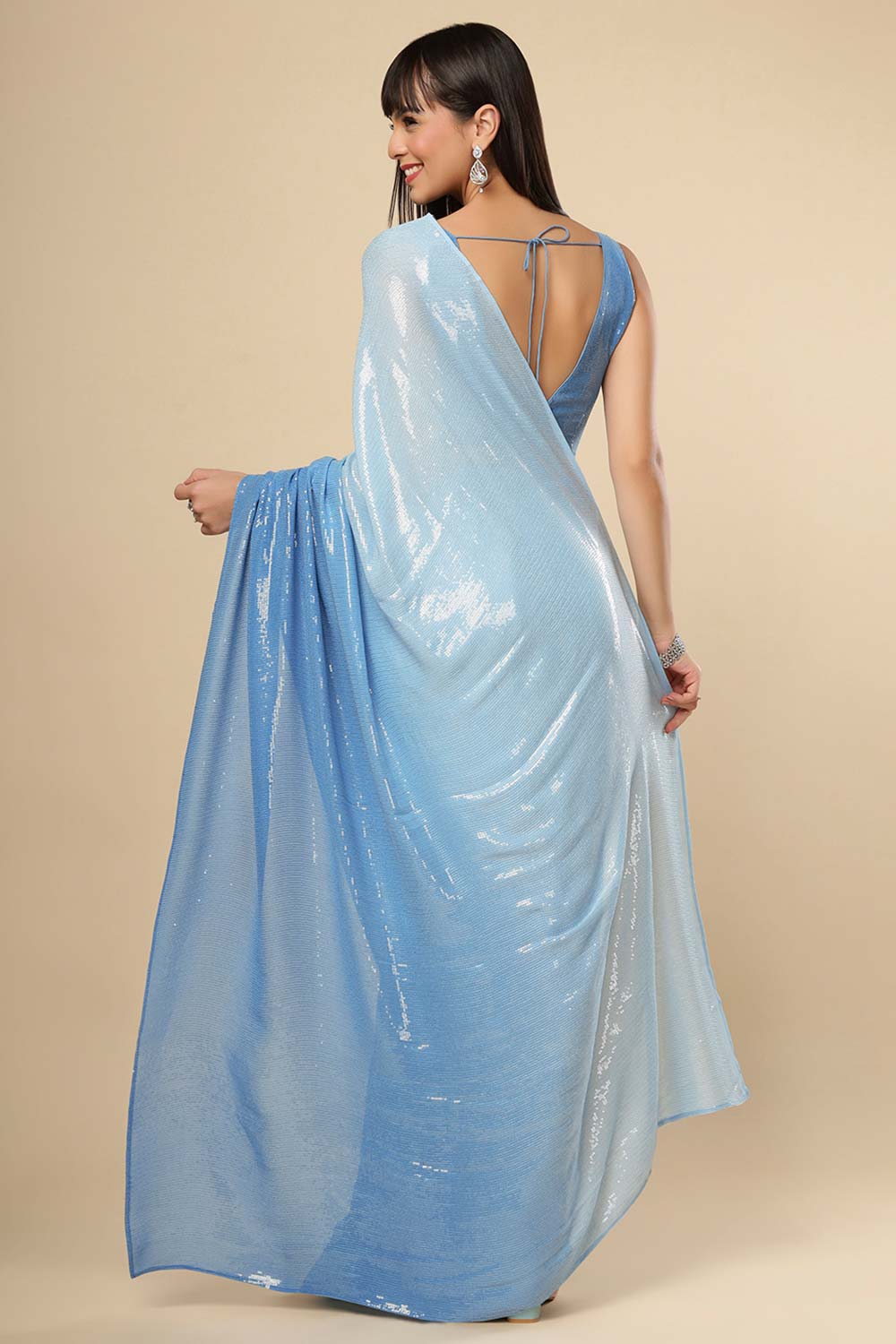 Elsie Pastel Blue Ombre Sequins One Minute Saree