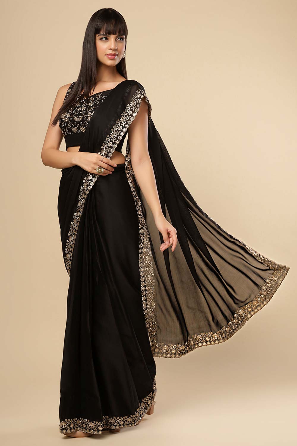 Mayuri Black Zari Border Crepe Silk One Minute Saree