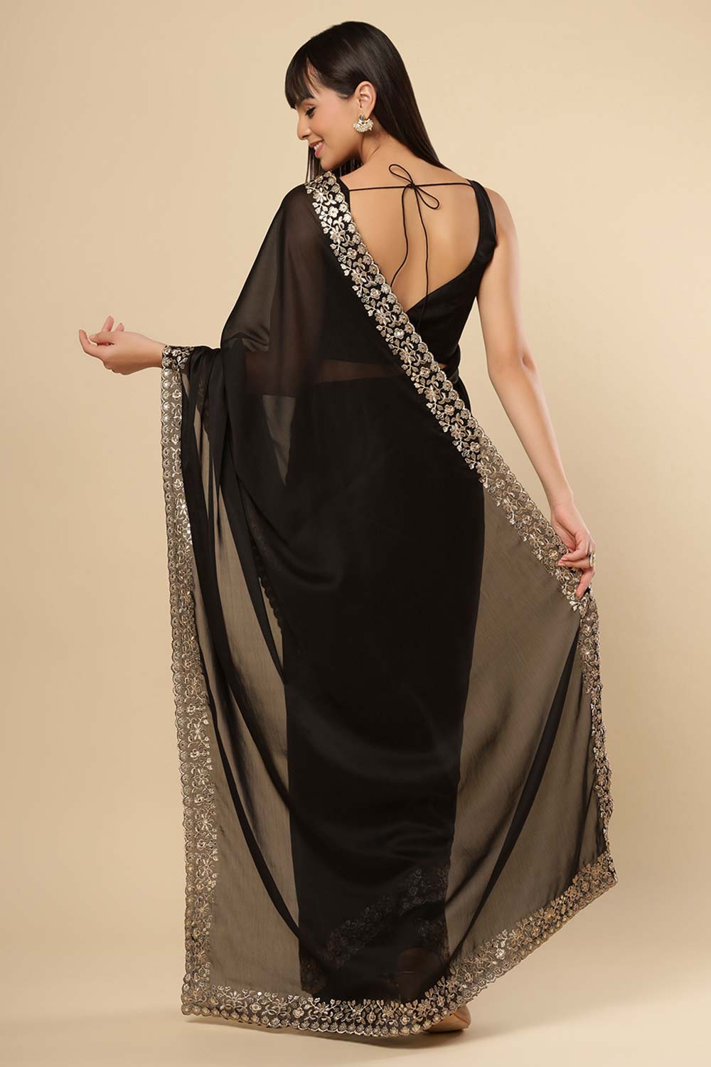 Mayuri Black Zari Border Crepe Silk One Minute Saree