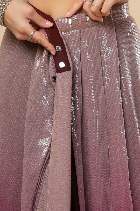 Kendra Wine & Redwood Ombre Sequins One Minute Saree