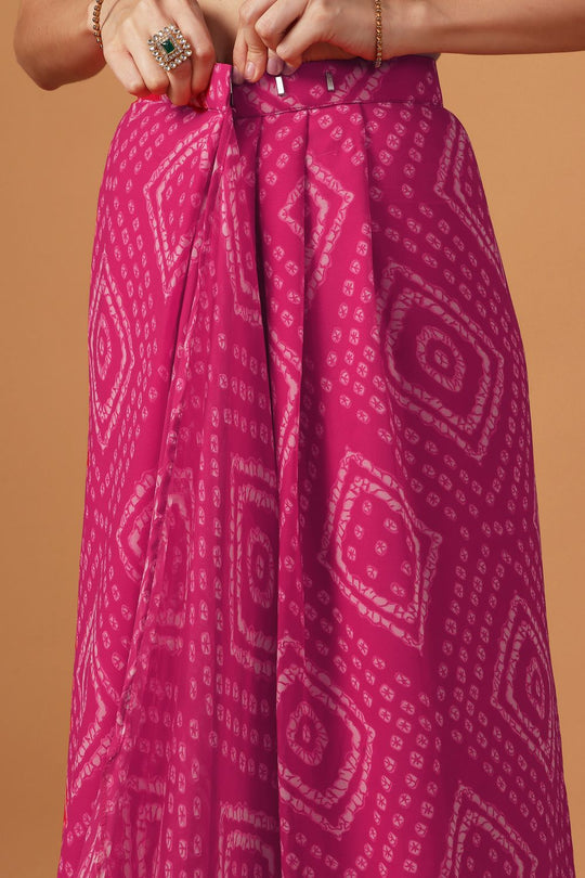 Pallavi Pink Georgette Bandhani Print Zari Work Festive Ready to Wear Saree