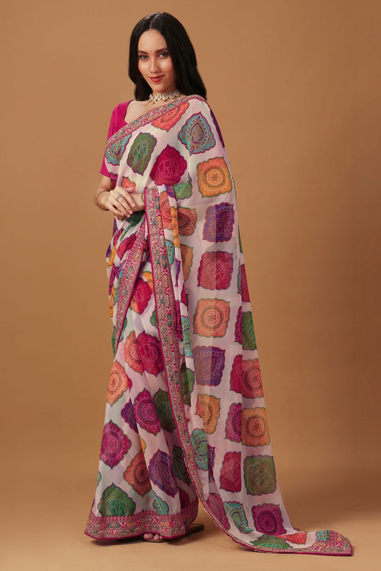 Ojas Multicolor Bhandani Georgette Ready to Wear Saree