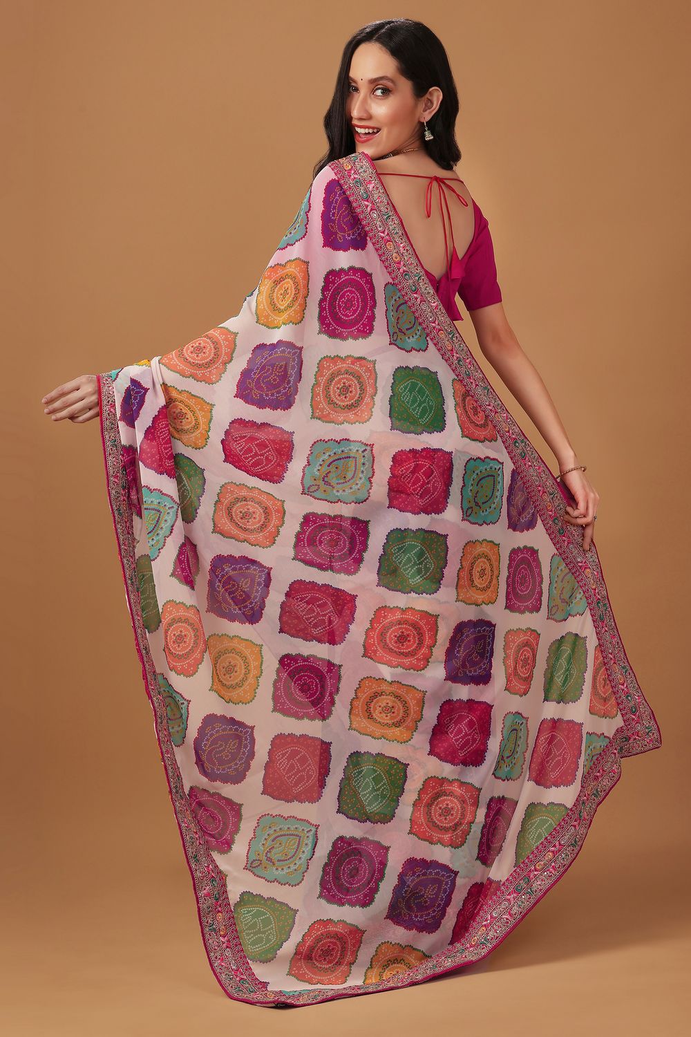 Ojas Multicolor Bhandani Georgette Ready to Wear Saree