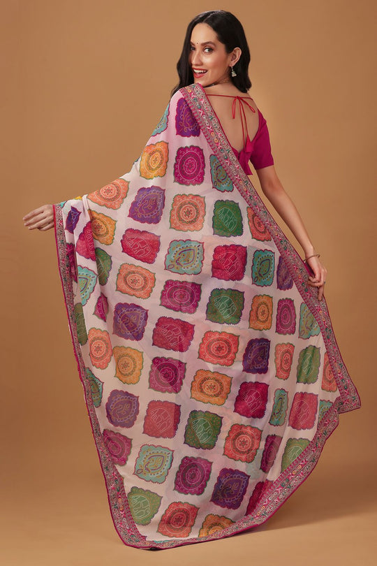 Ojas Multicolor Bhandani Georgette Ready to Wear Saree