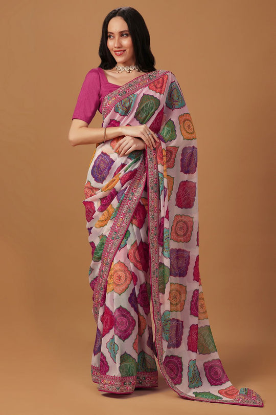 Ojas Multicolor Bhandani Georgette Ready to Wear Saree