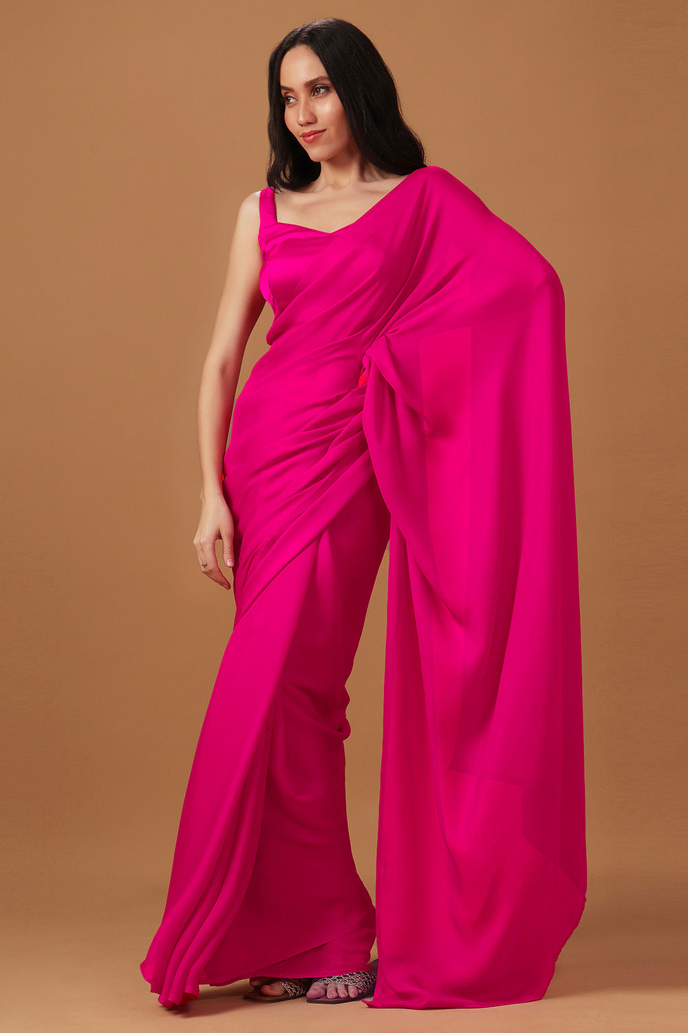 Prisha Pink Monochrome Crepe Silk Ready to Wear Saree