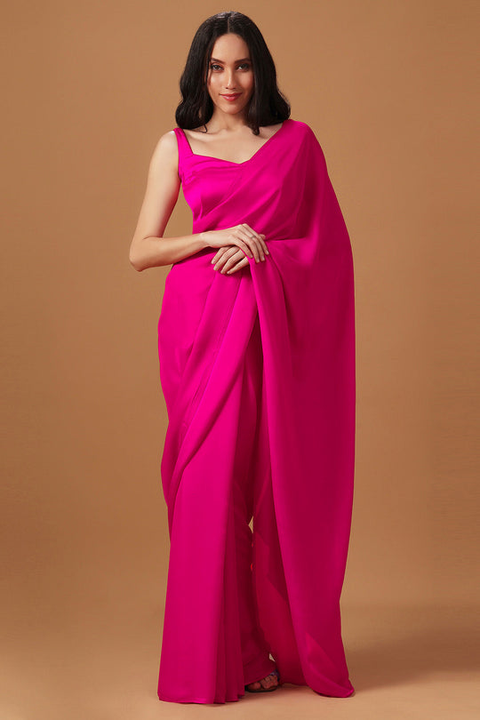 Prisha Pink Monochrome Crepe Silk Ready to Wear Saree