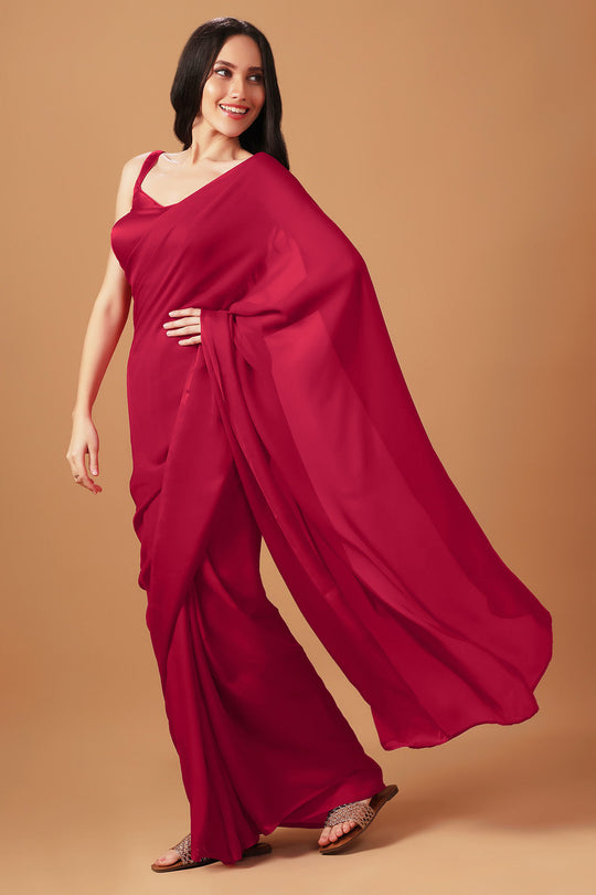 Riva Red Monochrome Crepe Silk Ready to Wear Saree