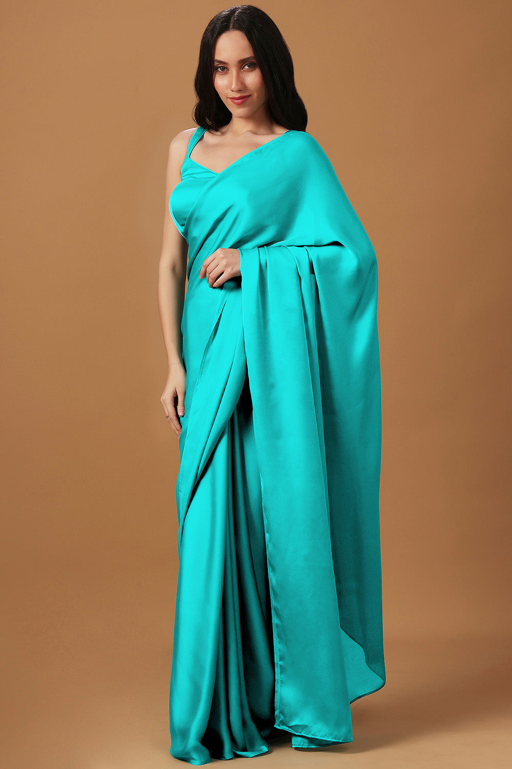 Elina Turquoise Monochrome Crepe Silk Ready to Wear Saree