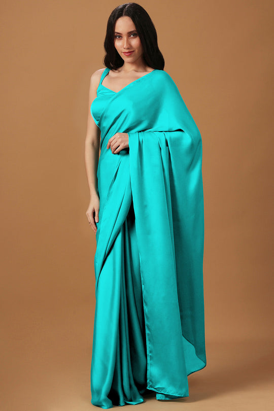 Elina Turquoise Monochrome Crepe Silk Ready to Wear Saree