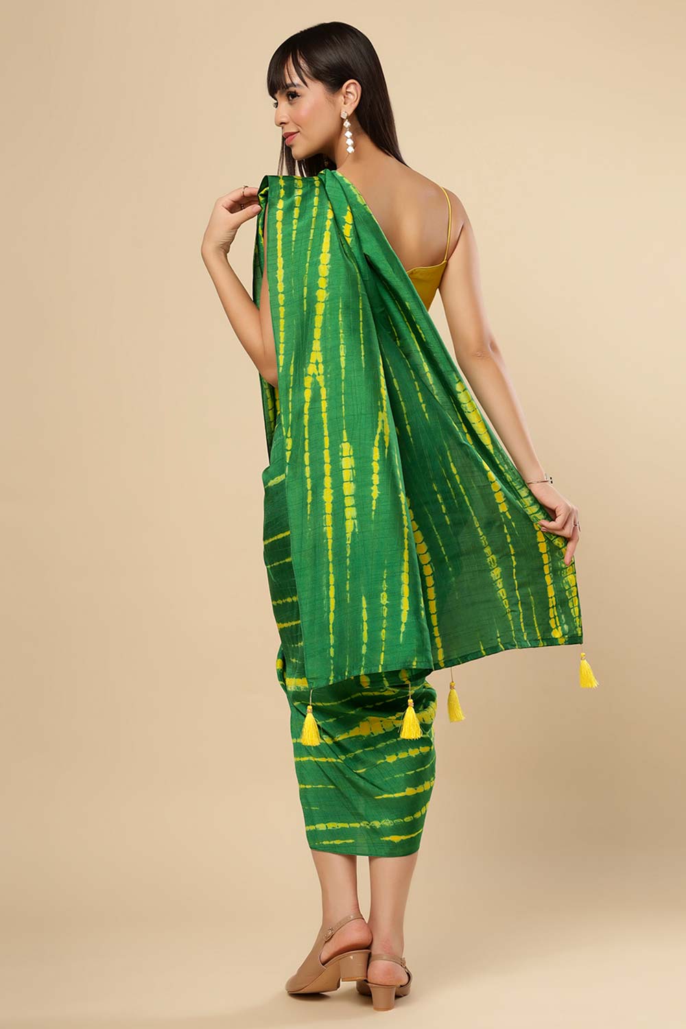 Gia Green & Yellow Shibori Tie Dye Silk Sarong Saree