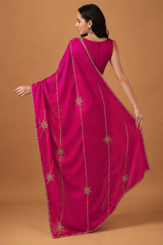 Siyara Pink Crepe Handwork Embellished Ready to Wear Saree