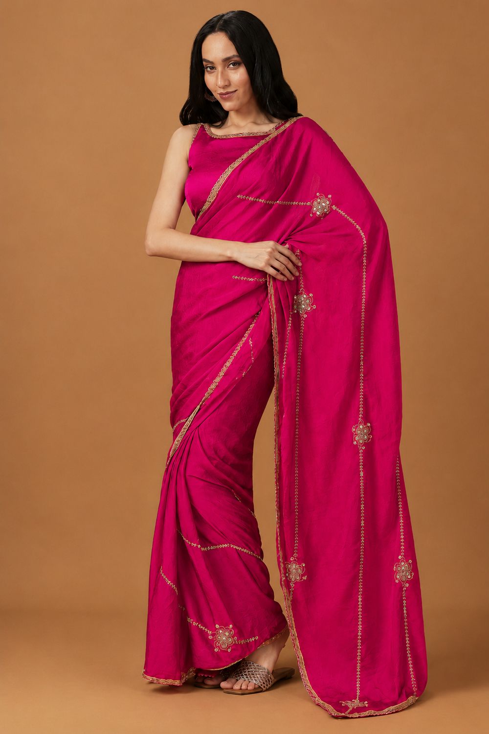 Siyara Pink Crepe Handwork Embellished Ready to Wear Saree