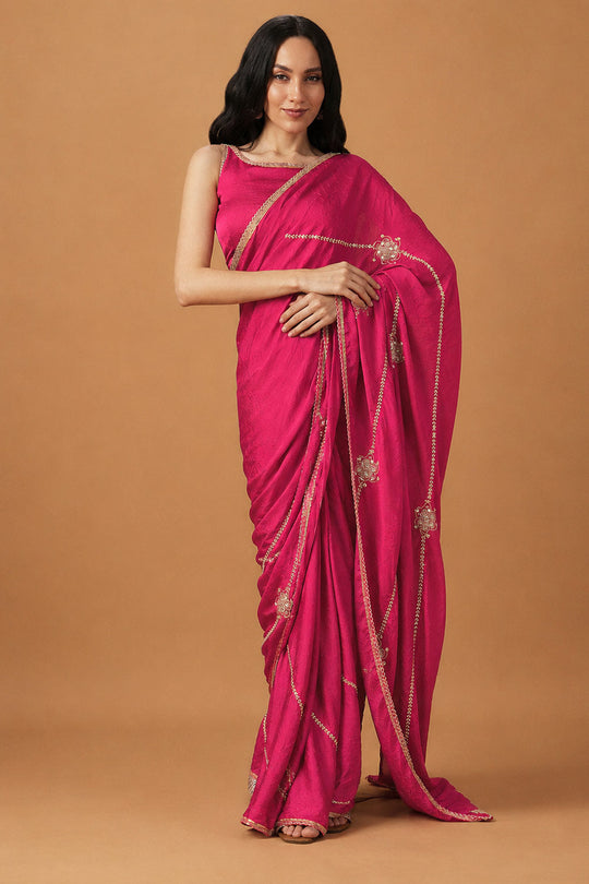 Siyara Pink Crepe Handwork Embellished Ready to Wear Saree