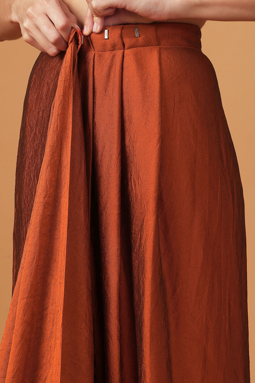 Siyara Rust Crepe Handwork Embellished Ready to Wear Saree