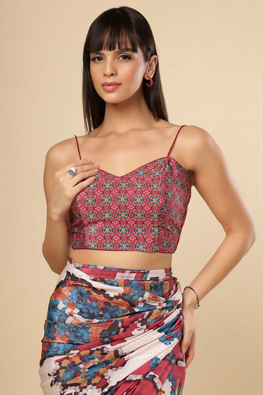 Kriss White Multi Kantha Digital Print Crepe Silk Sarong Saree