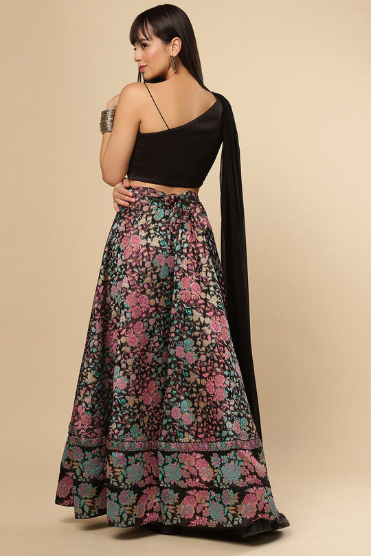 Therese Black Art Silk Floral Wrap Around Ethnic Saree Skirt