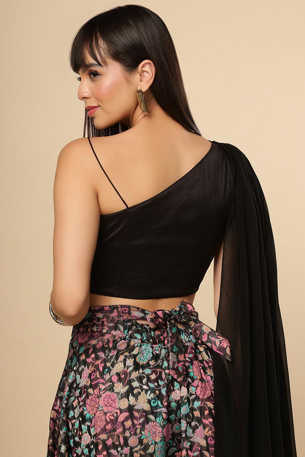 Therese Black Art Silk Floral Wrap Around Ethnic Saree Skirt