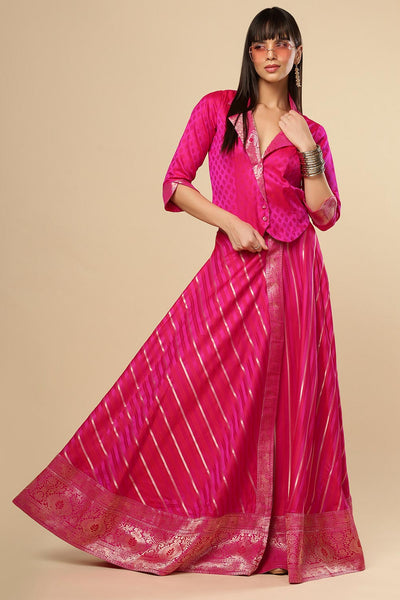 Zaira Pink Art Silk Leheriya Wrap Around Ethnic Saree Skirt