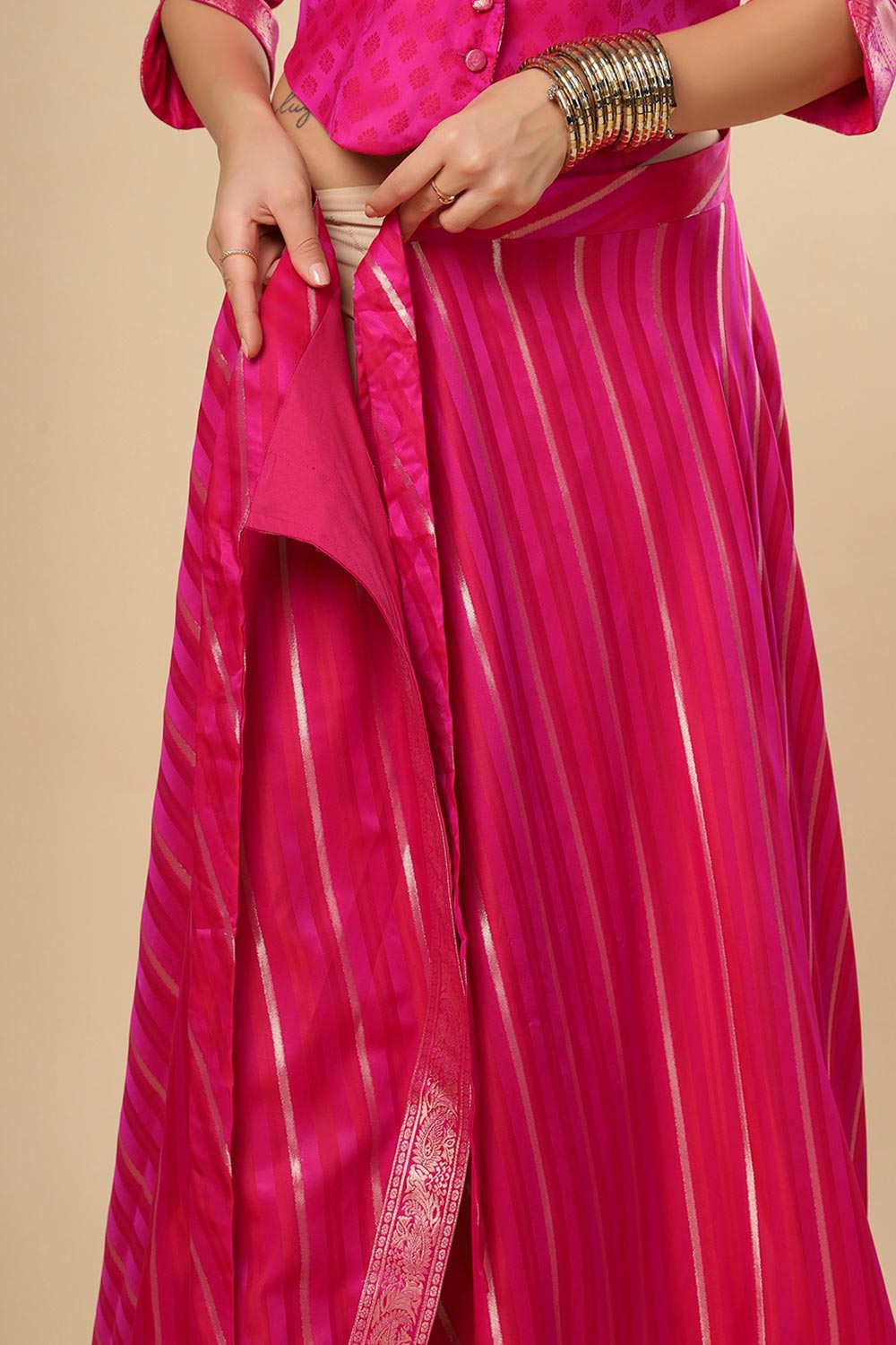 Zaira Pink Art Silk Leheriya Wrap Around Ethnic Saree Skirt