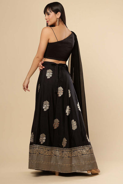 Hibana Black Banarasi Silk Wrap Around Ethnic Saree Skirt