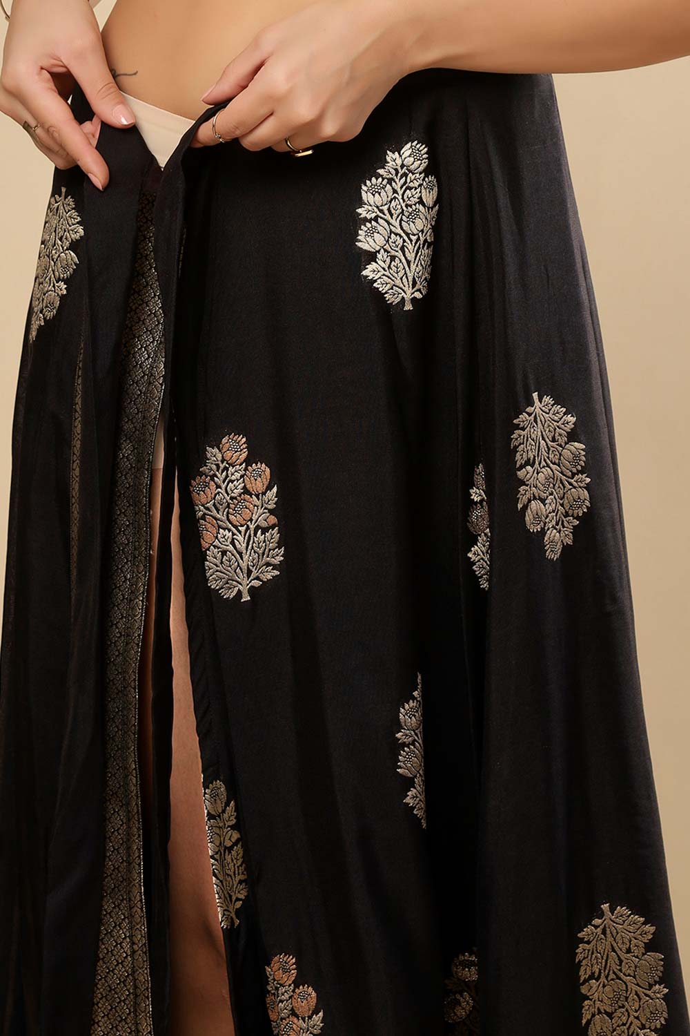Hibana Black Banarasi Silk Wrap Around Ethnic Saree Skirt