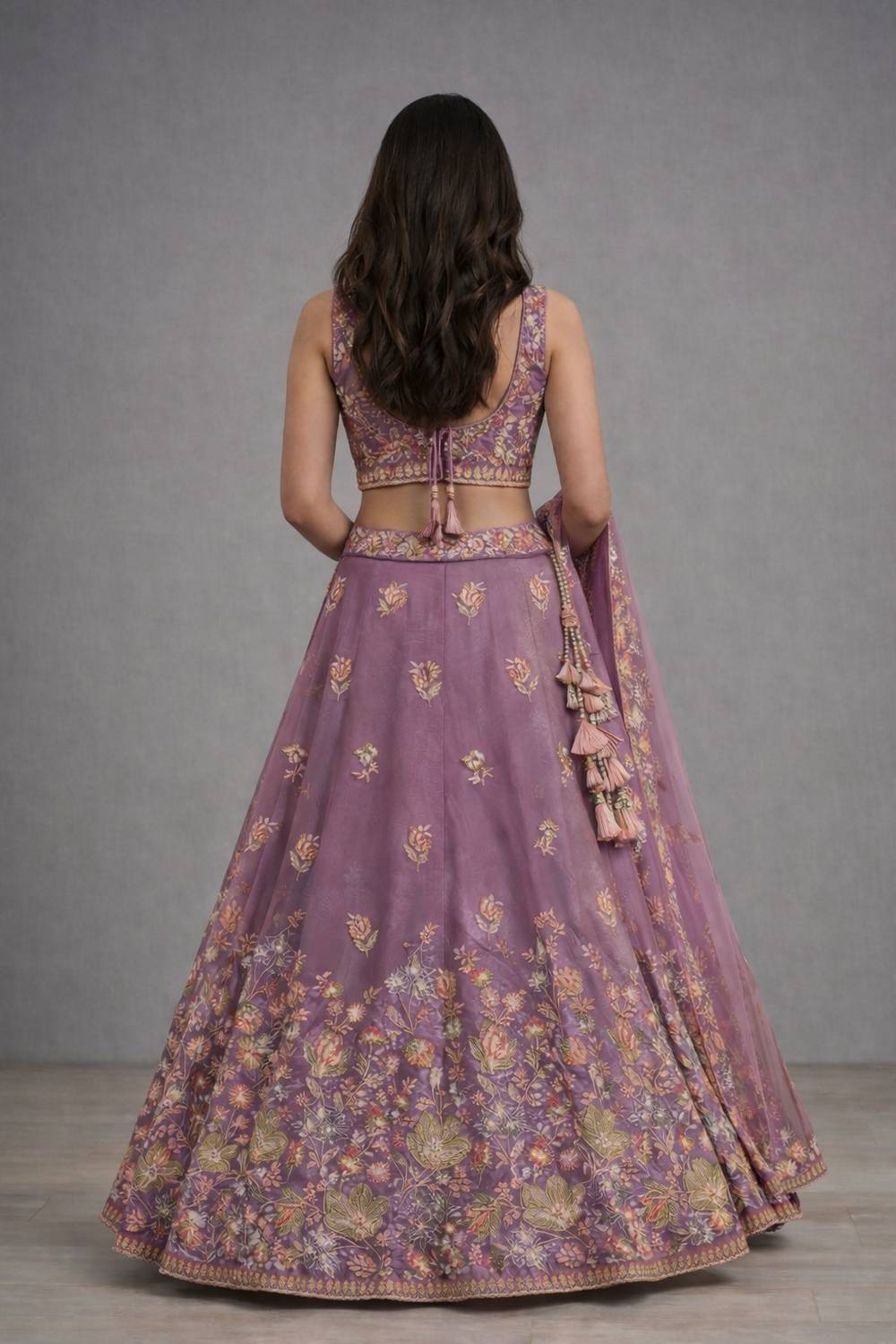 Mansa Mauve Zari &amp; Sequin Embroidered Fandy Lehenga Saree