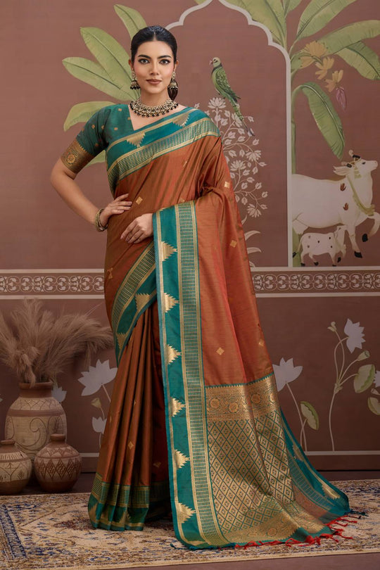 Tessa Burnt Orange Silk Woven With Zari Work Ready to Wear Saree