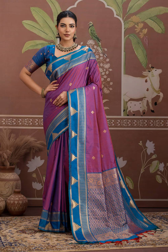 Tessa Plum Purple Silk Woven With Zari Work Ready to Wear Saree