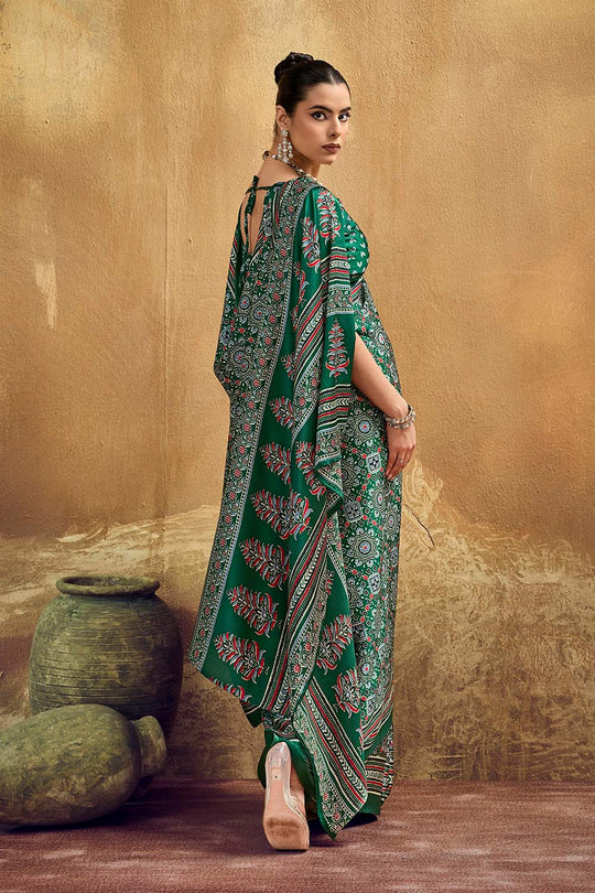 Carina Green Modal Satin Ajrakh Print with Traditional Motifs Ready to Wear Saree