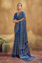 Carina Blue Modal Satin Ajrakh Print with Traditional Motifs Ready to Wear Saree