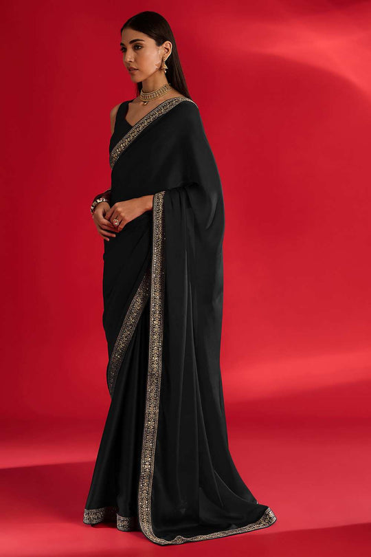 Reshma Black Satin Lace Work One Minute Saree