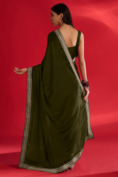 Reshma Olive Satin Lace Border One Minute Saree