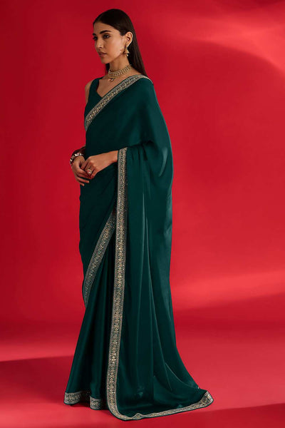Reshma Teal Green Satin Lace Border One Minute Saree