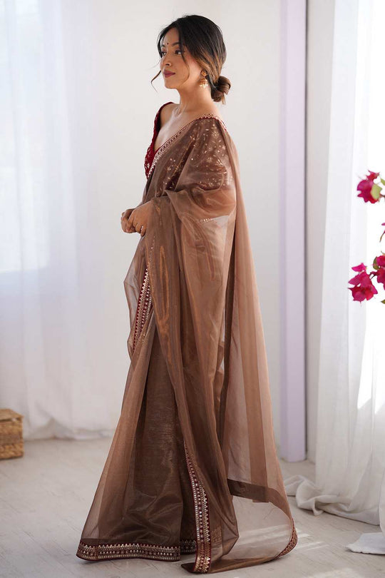 Shari Bronze Net Embellished  Ready To Wear One Minute Saree