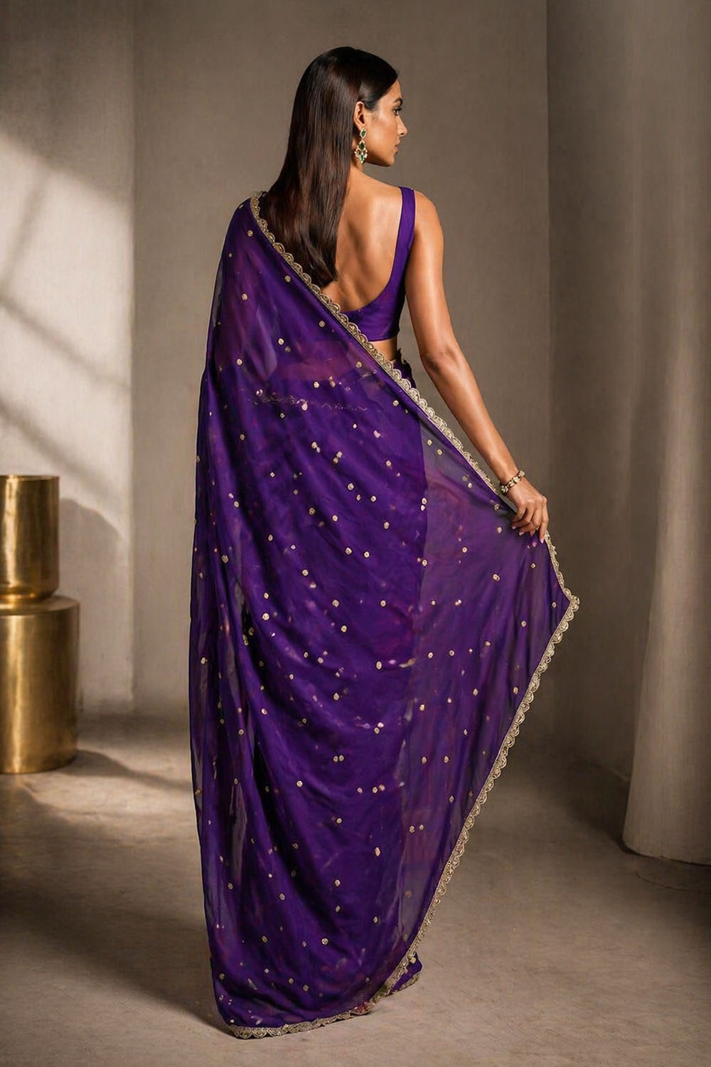 Trisha Purple Georgette Embroidered Ready To Wear One Minute Saree