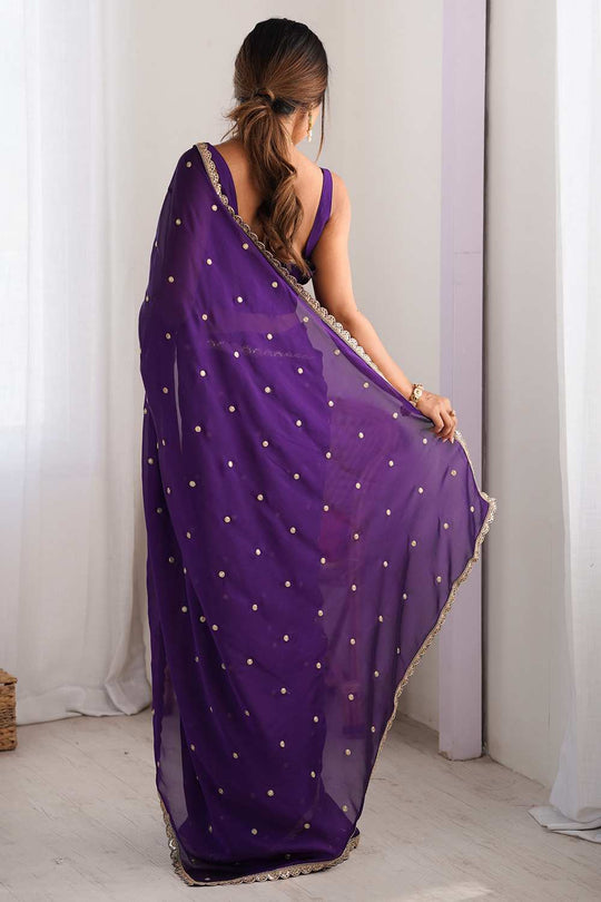 Trisha Purple Georgette Embroidered Ready To Wear One Minute Saree