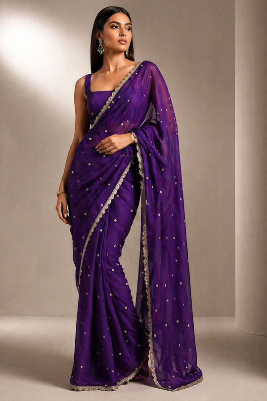 Trisha Purple Georgette Embroidered Ready To Wear One Minute Saree
