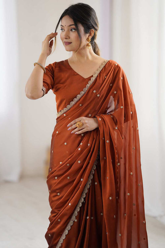 Trisha Brown Georgette Embroidered Ready To Wear One Minute Saree