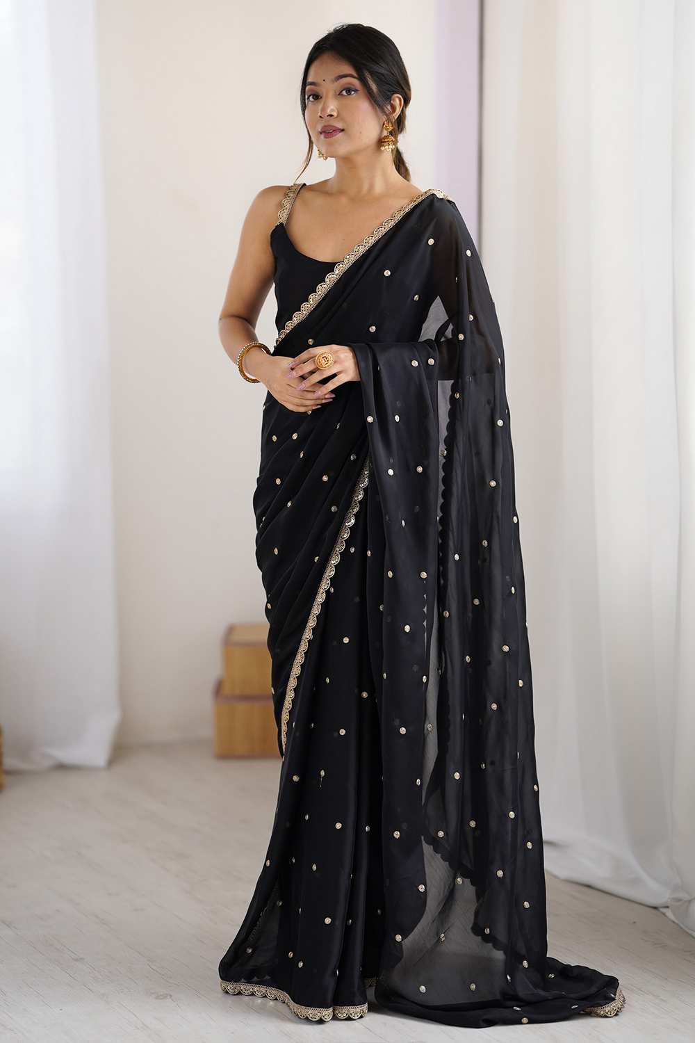 Trisha Black Georgette Embroidered Minute Saree