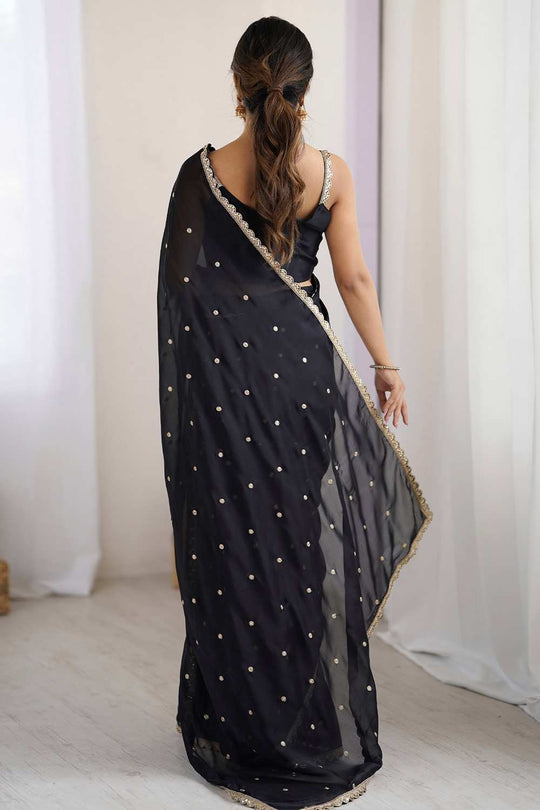 Trisha Black Georgette Embroidered Minute Saree