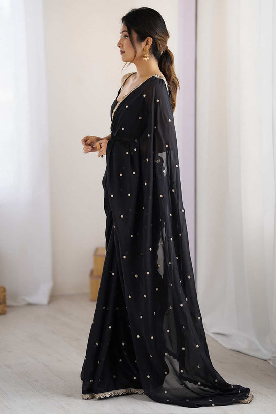 Trisha Black Georgette Embroidered Minute Saree