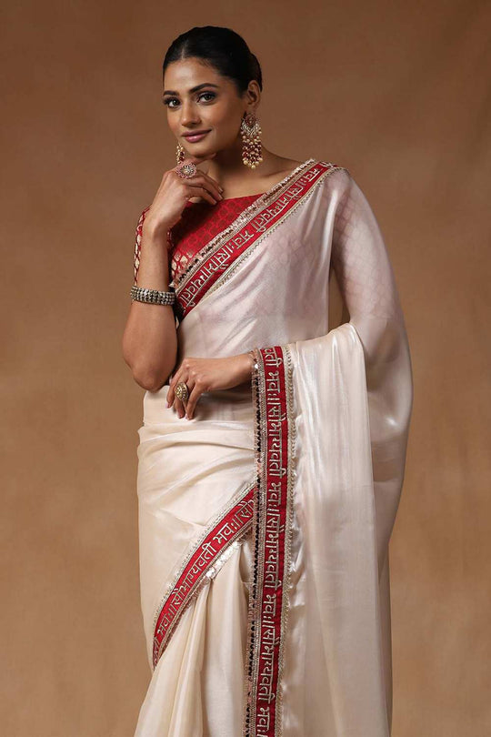 Rekha White Tissue Solid Ready To Wear One Minute Saree