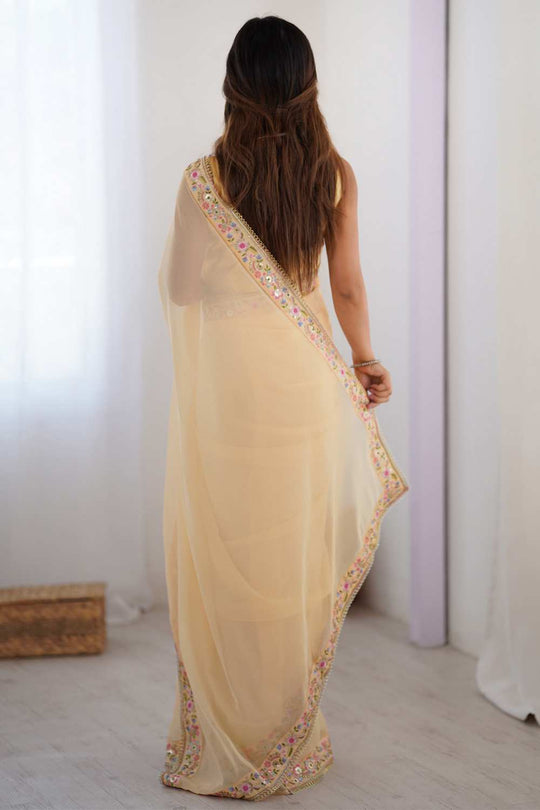 Trisha Yellow Georgette Embellished Ready To Wear One Minute Saree