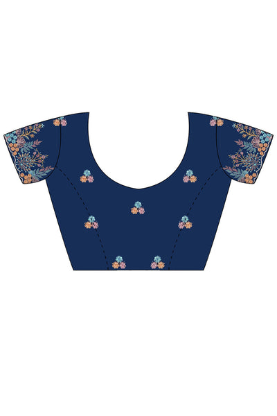 Jules Navy Blue Vichitra Silk Embroidered Ready To Wear One Minute Saree