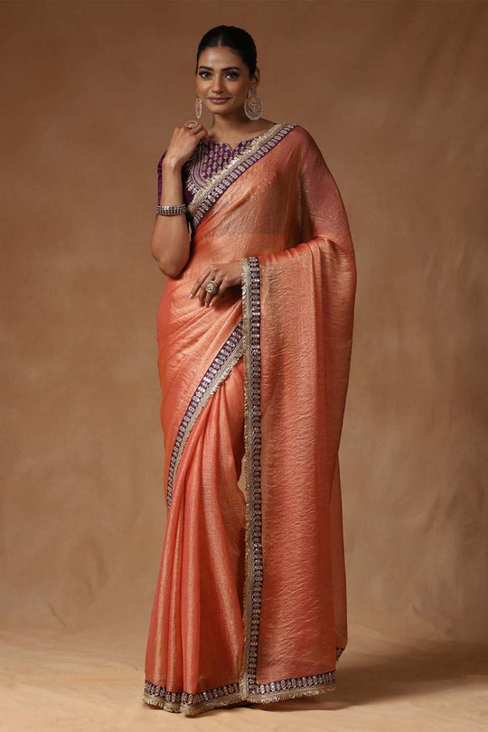 Mena Peach Metallic Shimmer Chiffon One Minute Saree