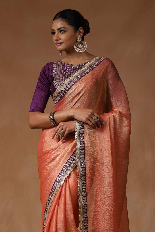 Mena Peach Metallic Shimmer Chiffon One Minute Saree