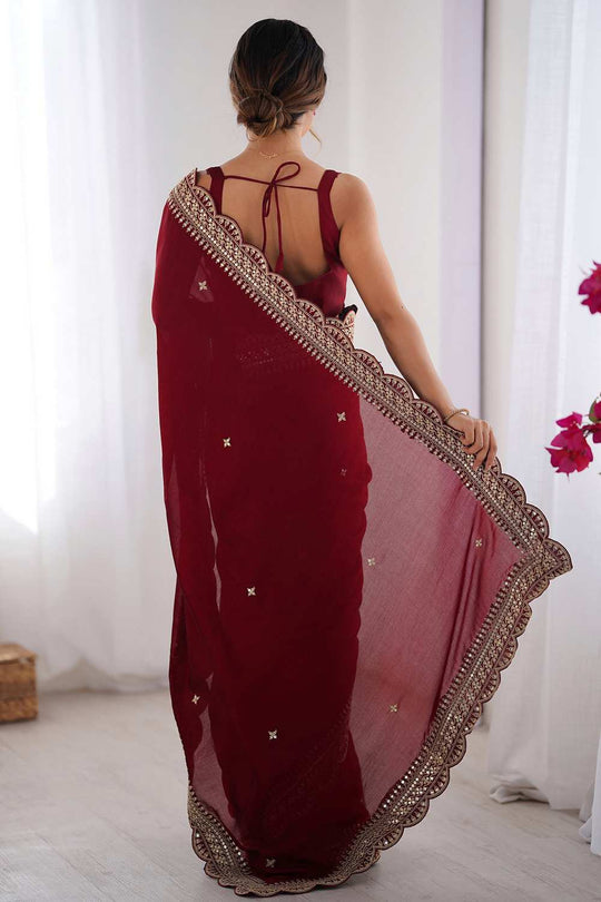 Prerna Maroon Vichitra Silk Embellished Ready To Wear One Minute Saree