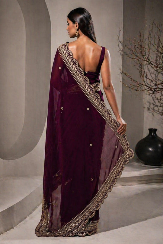 Prerna Purple Vichitra Silk Embellished Ready To Wear One Minute Saree